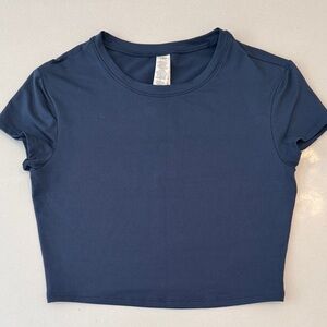 Small ALO Yoga Alosoft Finesse Navy Blue Crop Top Short Sleeve